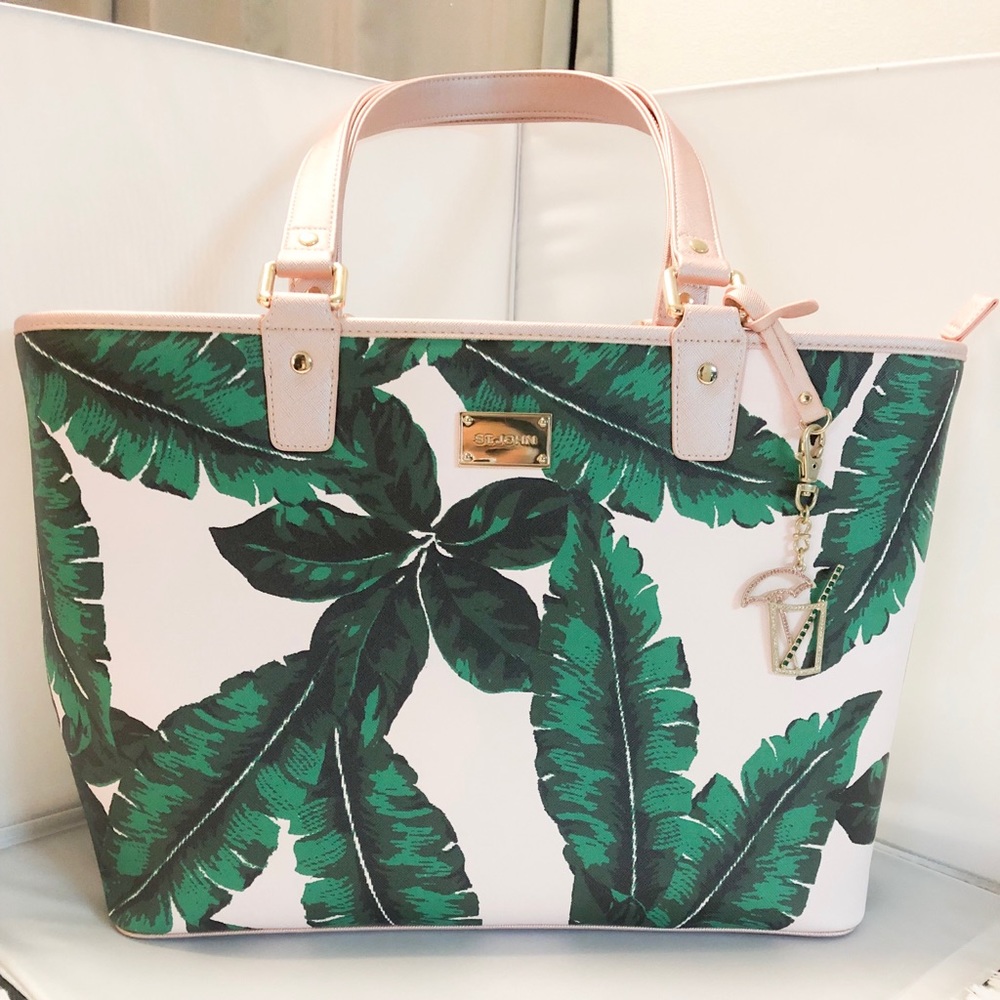 Authentic St. John Rose Gold Palm Leaf Tote
